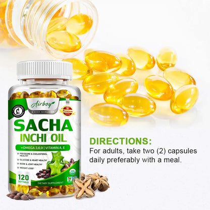Sacha Inchi Oil - Rich In Omega - 3,6,9 - Supports Brain, Heart, Gut, Skin Health - 120 Capsules