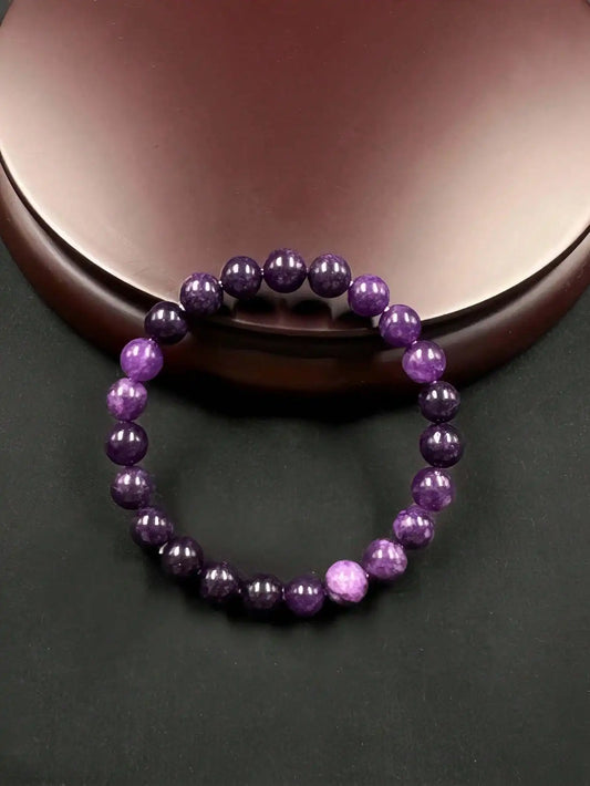 1Pc Purple Amethyst Stone Elastic Bracelet for Men and Women - Handmade Unisex Wrist Accessory