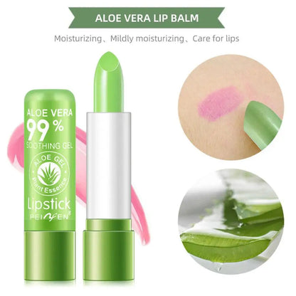Moisturizing Aloe Vera Color-Changing Lipstick Temperature-Activated, Lip Balm for Nourishing, Anti-Drying, Exfoliating Lip Care