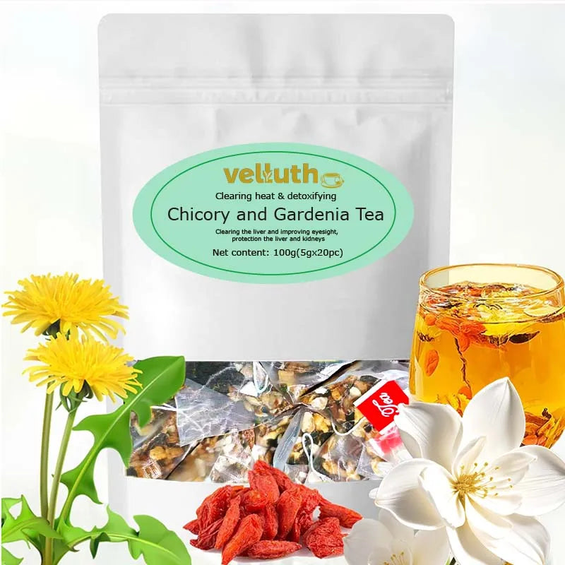 Chicory Gardenia tea, rich in antioxidants, enhances immunity, caffeine free, sugar free, vegan, 20 packs