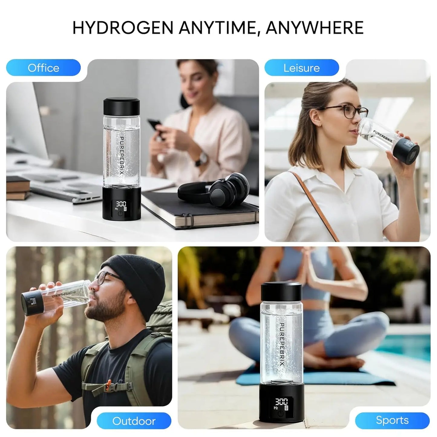 Hydrogen Water Bottle with Touch Display, Leak-Proof Lid, Fast Hydrogen Generation for Home, Office, Travel