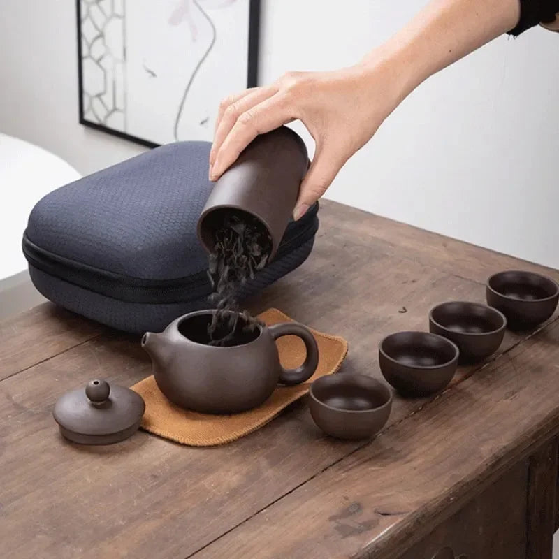 1SET Elegant & Portable Zisha Tea Set - The Perfect Holiday Gift for Tea Lovers