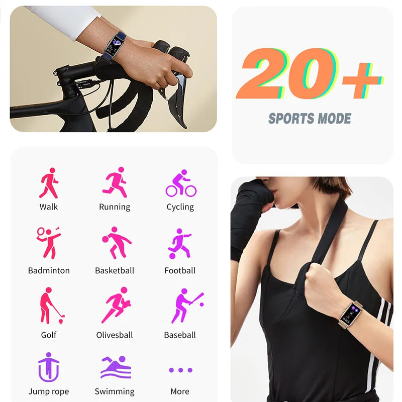 For Android IOS Smart Bracelet Women Smartwatch Heart Rate Blood Oxygen Waterproof Sport Smart Band Watch For Ladies +Gift