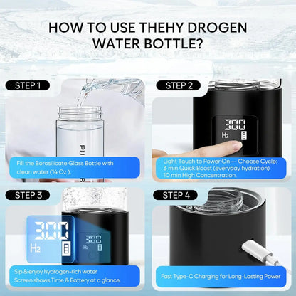 Hydrogen Water Bottle with Touch Display, Leak-Proof Lid, Fast Hydrogen Generation for Home, Office, Travel