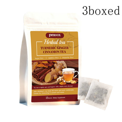 Turmeric Cinnamon Tea with Ceylon cinnamon, individual tea bags, sugar-free, warm and nourishing, a gentle daily drink.