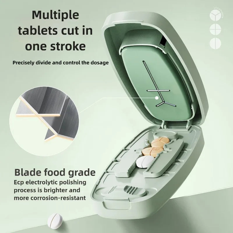 Compartment 1/2 1/3 1/4 Precise Pill Cutting Portable Medicine Organizer Multifunctional Pill Splitter with Storage