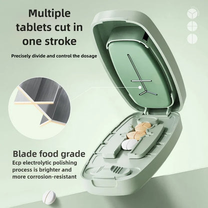 Compartment 1/2 1/3 1/4 Precise Pill Cutting Portable Medicine Organizer Multifunctional Pill Splitter with Storage