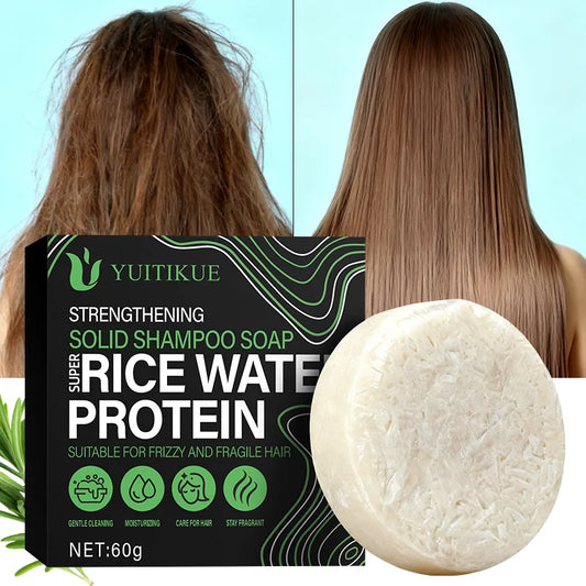 YUITIKUE Rice Protein Shampoo Bar 60g - Rich Delicate Foam, for Frizzy & Fragile Hair, Cleans, Moisturizes & Smooths Hair