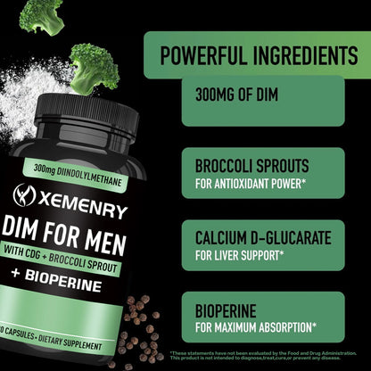 DIM for Men Capsules - Balance Hormones, Boost Metabolism, and Increase Muscle Mass - 120 Capsules