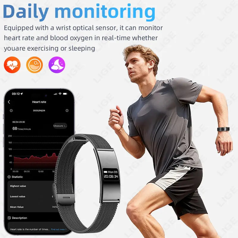 LIGE  Ultra-thin Smart Wristbands Heart Rate Health Monitoring Smart Bracelet Waterproof Sports Electronic Smart Watch