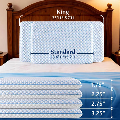 Cooling Memory Foam Pillow for Stomach & Back Sleepers - Thin Design Relieves Neck & Shoulder Pain