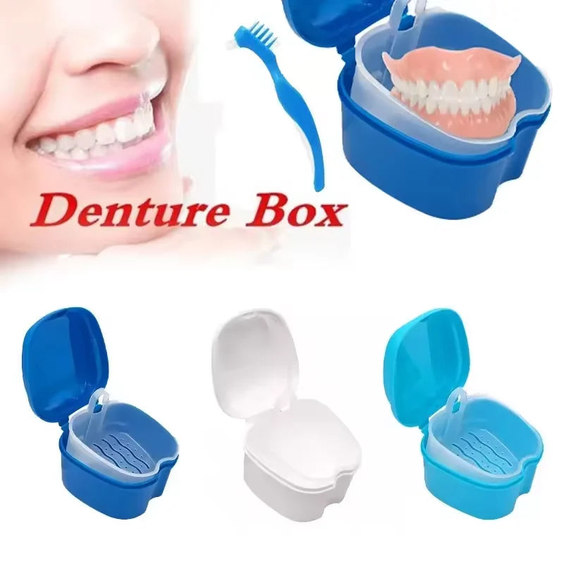 Denture Box Case Cleaning False Teeth Storage Box With Hanging Net Container Artificial Tooth Case Orthodontic Retainer Case