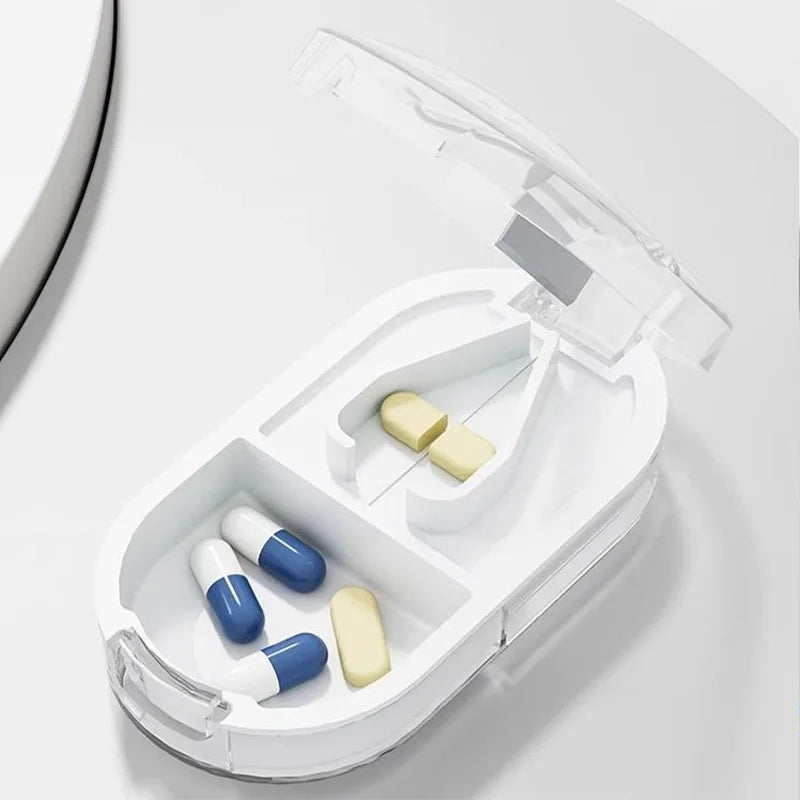 Compartment 1/2 1/3 1/4 Precise Pill Cutting Portable Medicine Organizer Multifunctional Pill Splitter with Storage