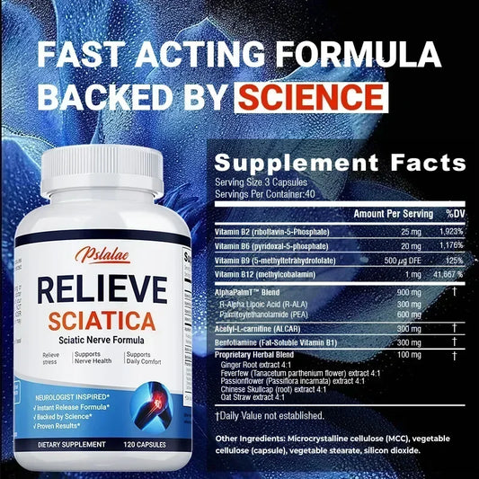 Relieve Sciatica Capsules - Reduce Joint Pai,Restore Mobility, Balance Inflammation,Support Nerve & Bone Health - 120 Capsules ﻿