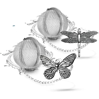 2-Pack Tea Infusers with Dragonfly & Butterfly Charms – Stainless Steel Loose Leaf Tea Balls with Decorative Pendants