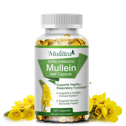 Natural Mullein Leaf Capsules Herbal Supplement for Lung Cleanse Helps Healthy Respiratory Function & Mucous Membranes