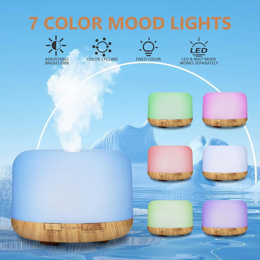 USB Wood Grain Aroma Diffuser, Essential Oil Diffuser, Air Humidifier with Remote Control, Colorful Night Lights For Home