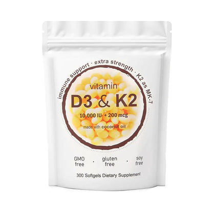 180/300 Vitamin D3 K2 Softgel Supplement with Coconut Oil - 2-in-1 Vitamins D & K Complex | Extra Strength, Easy to Swallow