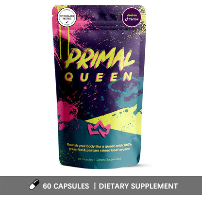 Primal Grass Fed Beef Organ Supplement for Women, Balance Hormones, Better Energy, Mood, & Libido, Improve Menstruation, 60 Caps