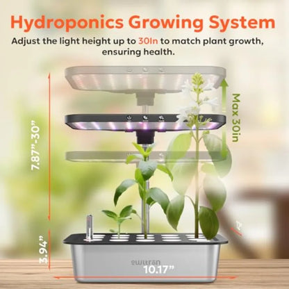 Smart Hydroponics Growing System Kit 15 Pods Indoor Herb Garden with 36W LED Grow Light