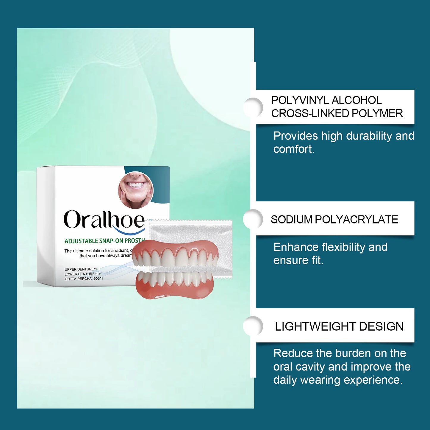 Moldable False Teeth Silicone Rline Dentures Veneers Teeth for Women Men Instant Smile Comfort Fit Upper and Lower Matching Set