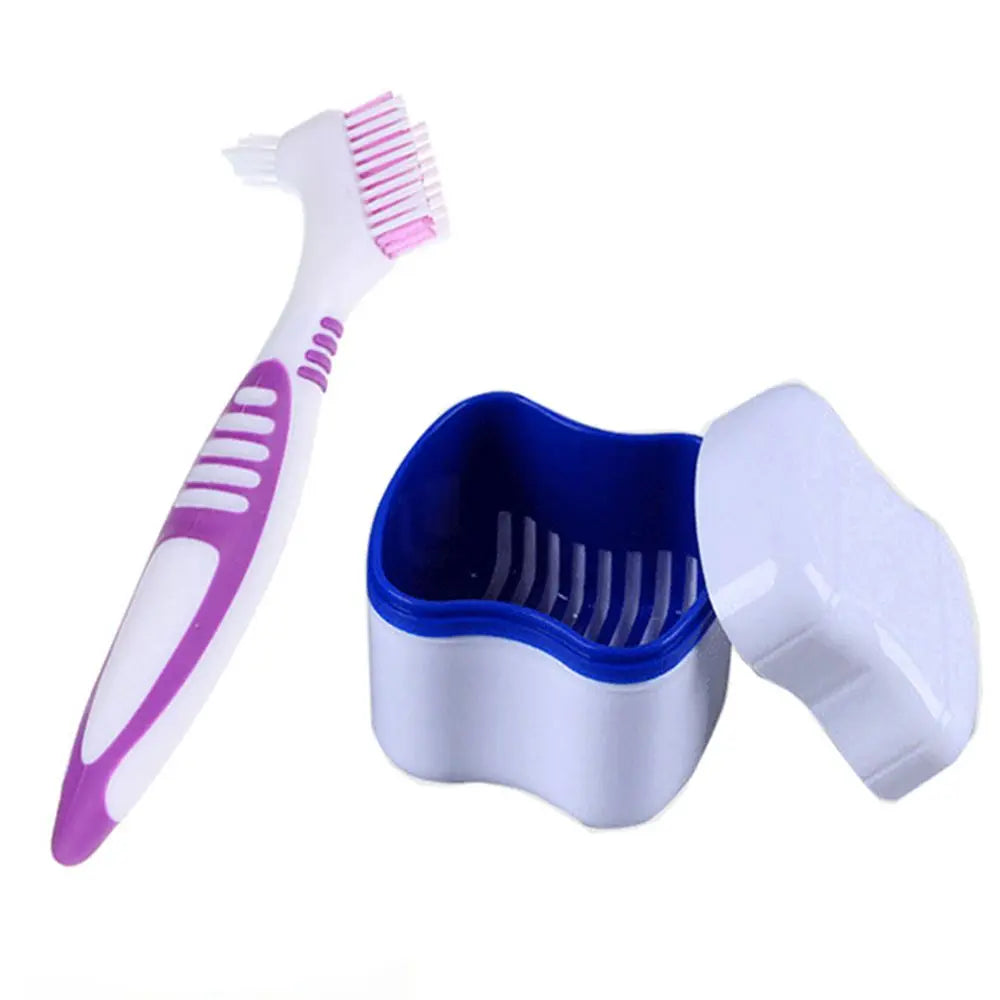 Travel Double-layer Storage Box Cleaner Brush Denture Case Dentures Container with Basket Denture Box Bath