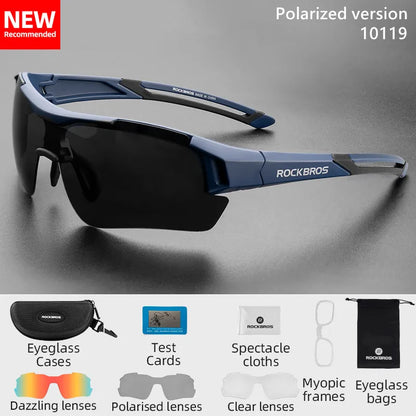 ROCKBROS Polarized Cycling Glasses, Sports Sunglasses Road MTB Mountain Bike Bicycle Riding Protection Goggles Eyewear 5 Lens
