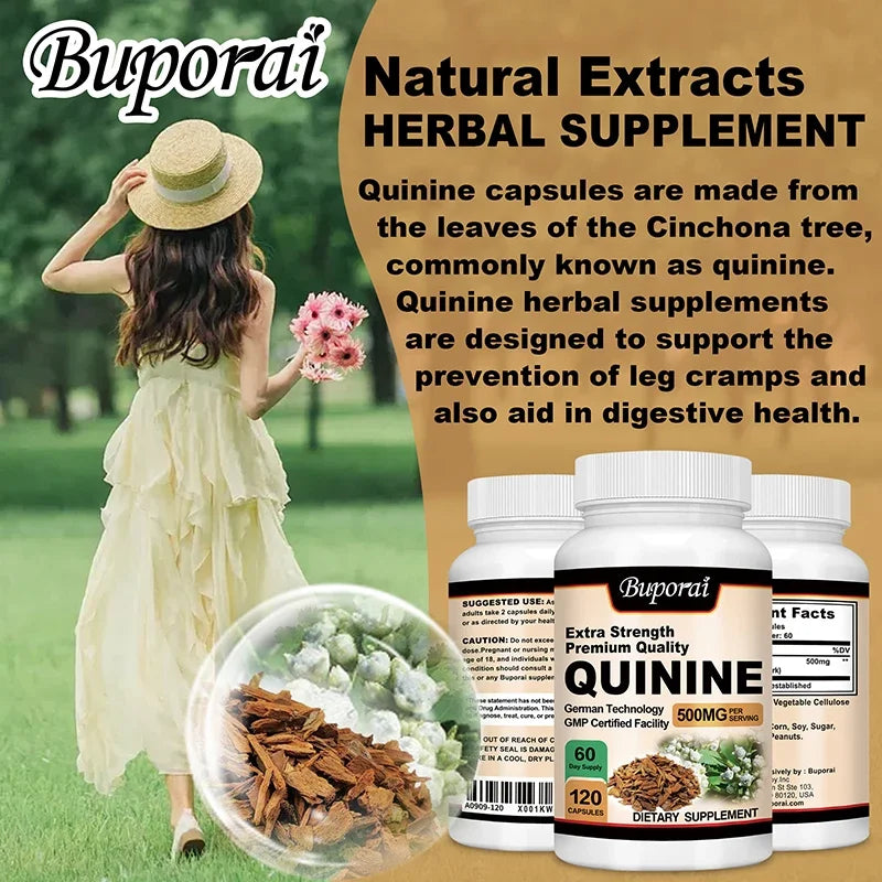 Quinine Capsules - Relieves Leg Cramps, Supports Digestion, Muscle Health, Boosts Immunity - 120 Capsules
