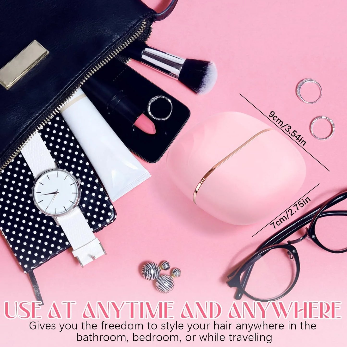 Mini Rechargeable Hair Straightener Brush: 3-Speed Temp Control, Anti-Scald Shell, Lightweight & Portable for Travel