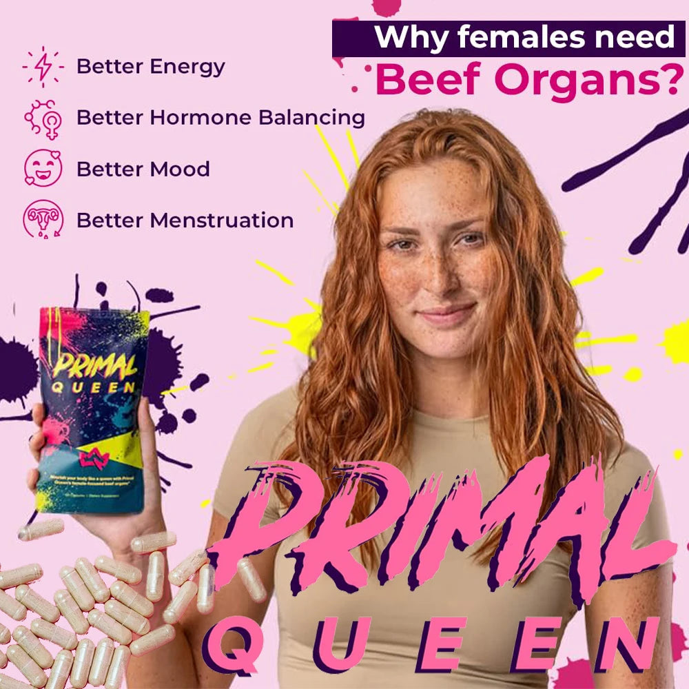 Primal Grass Fed Beef Organ Supplement for Women, Balance Hormones, Better Energy, Mood, & Libido, Improve Menstruation, 60 Caps