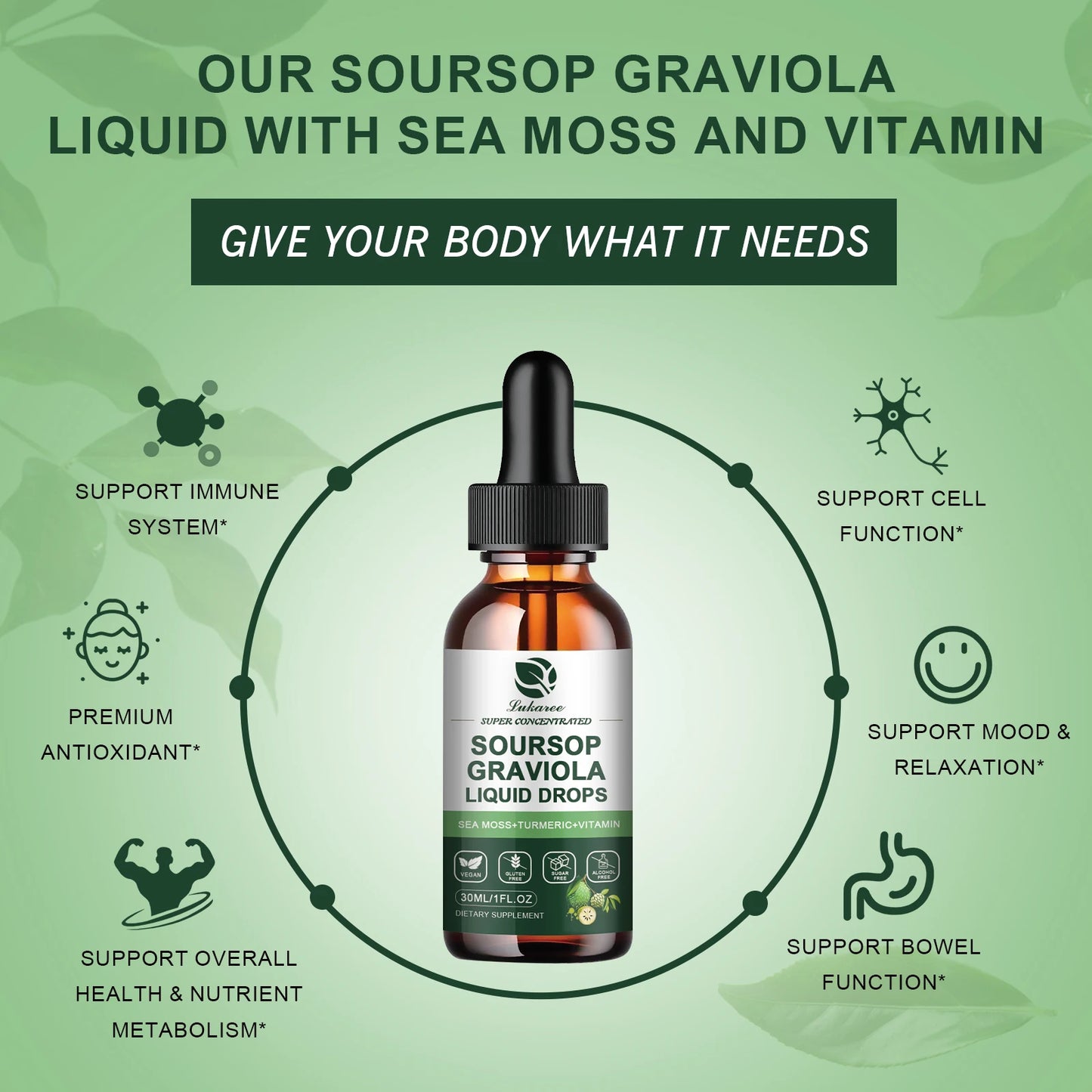 Soursop Graviola Extract Drops Support Immunity and Digestion ,Metabolism Health, Detox and Antioxidation Gluten-Free