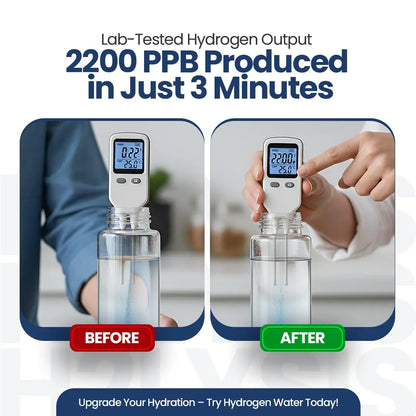 2025 New Glass Hydrogen Water Bottle, 14oz, 2200ppb in 3min, Portable H₂ Generator with SPE/PEM Tech, Rechargeable for Home, Off