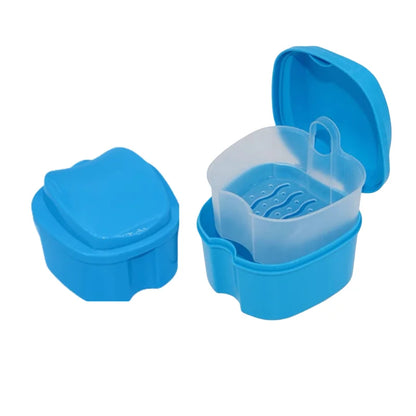 Denture Box Case Cleaning False Teeth Storage Box With Hanging Net Container Artificial Tooth Case Orthodontic Retainer Case
