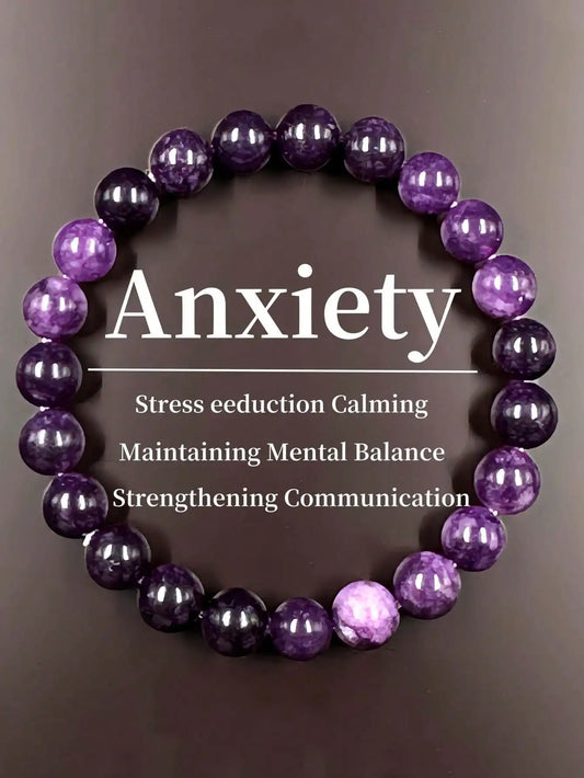 1Pc Purple Amethyst Stone Elastic Bracelet for Men and Women - Handmade Unisex Wrist Accessory