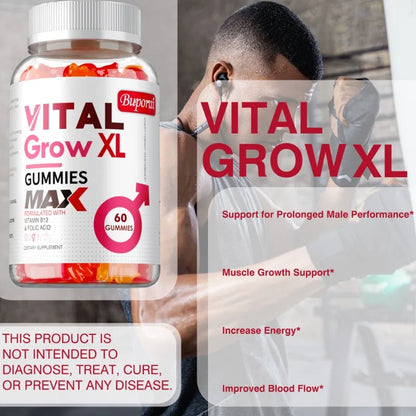 Vital Grow XL Male Gummies - Promotes Muscle Growth and Recovery, Enhances Athletic Performance, Relieves Fatigue - 60pcs