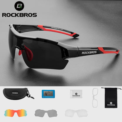 ROCKBROS Polarized Cycling Glasses, Sports Sunglasses Road MTB Mountain Bike Bicycle Riding Protection Goggles Eyewear 5 Lens