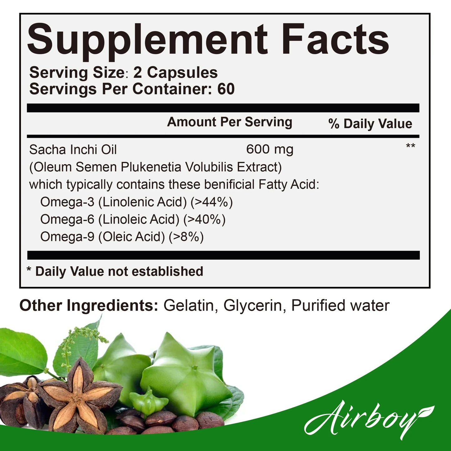 Sacha Inchi Oil - Rich In Omega - 3,6,9 - Supports Brain, Heart, Gut, Skin Health - 120 Capsules