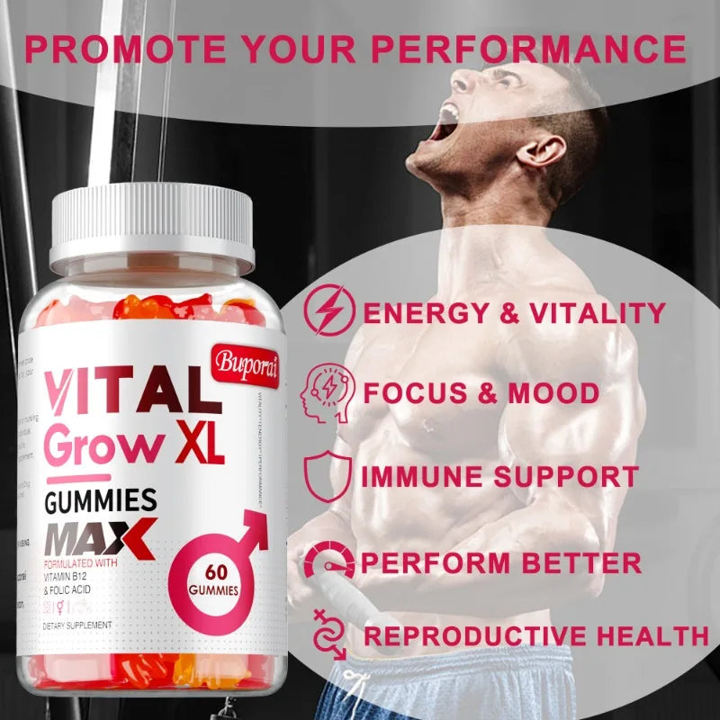 Vital Grow XL Male Gummies - Promotes Muscle Growth and Recovery, Enhances Athletic Performance, Relieves Fatigue - 60pcs