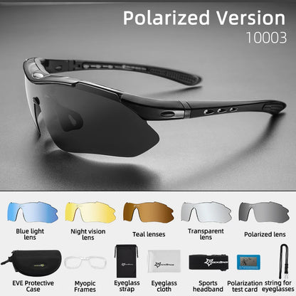 ROCKBROS Polarized Cycling Glasses, Sports Sunglasses Road MTB Mountain Bike Bicycle Riding Protection Goggles Eyewear 5 Lens