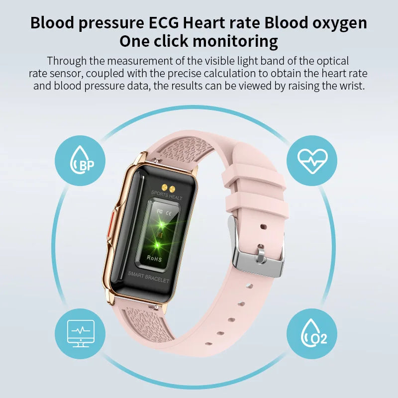 For Android IOS Smart Bracelet Women Smartwatch Heart Rate Blood Oxygen Waterproof Sport Smart Band Watch For Ladies +Gift