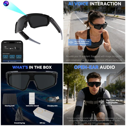 AI Smart Glasses with Camera 4K, Video Running Glasses with Voice Control & Object Recognition
