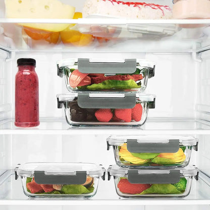10-Pack Glass Meal Prep Containers with Lids, 22 Oz, Microwave, Oven, Freezer & Dishwasher Safe (Gray)