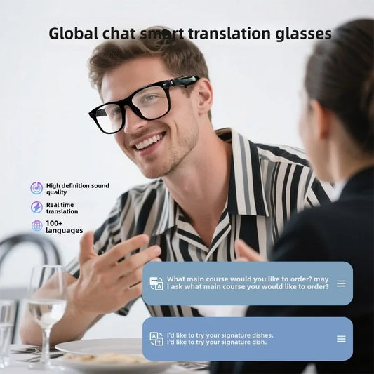 AI Bluetooth Glasses with Real-time Translation in Over 100 Languages, Smart Glasses for Listening To Music and Making Calls