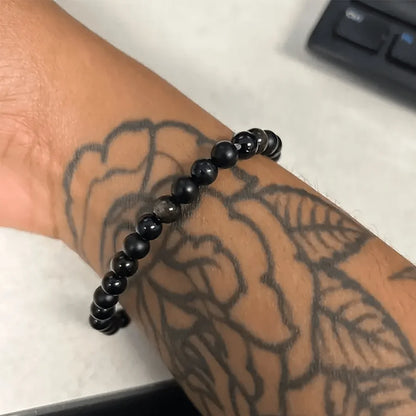 Triple Protection Stone Bead Bracelet - Black Tourmaline, Golden Sheen Obsidian, Black Onyx