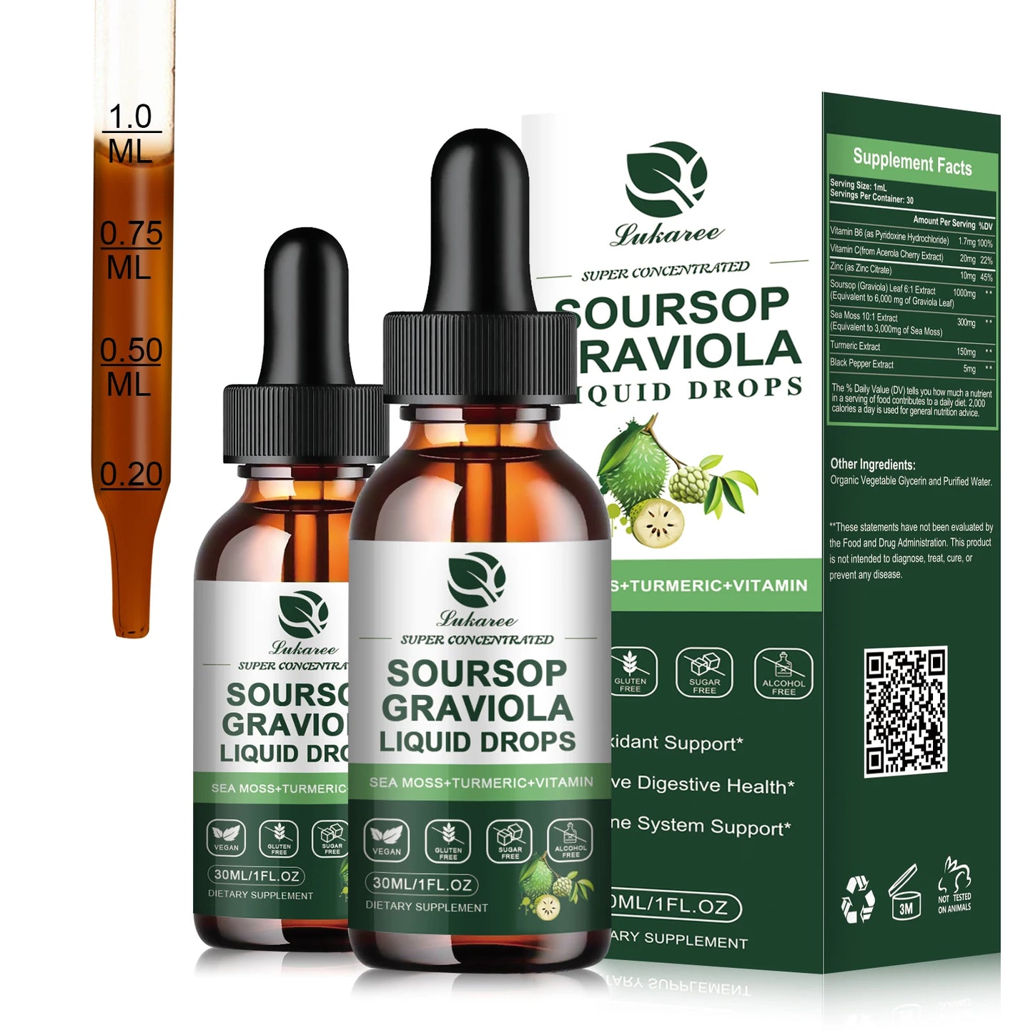 Soursop Graviola Extract Drops Support Immunity and Digestion ,Metabolism Health, Detox and Antioxidation Gluten-Free