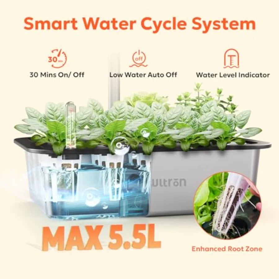 Smart Hydroponics Growing System Kit 15 Pods Indoor Herb Garden with 36W LED Grow Light