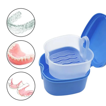 Denture Box Case Cleaning False Teeth Storage Box With Hanging Net Container Artificial Tooth Case Orthodontic Retainer Case