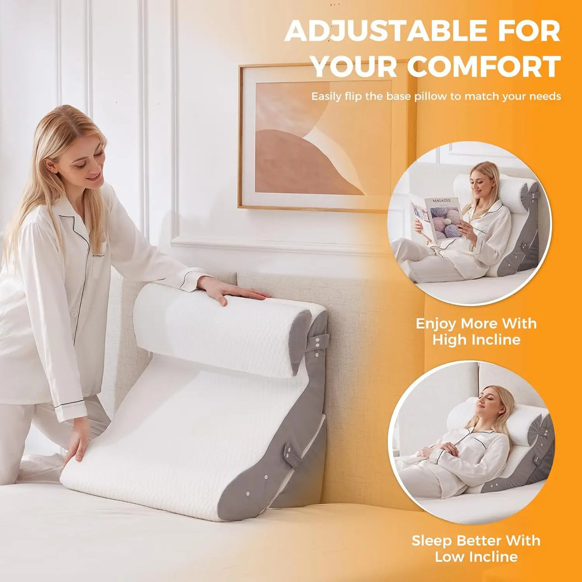 3-Piece Adjustable Wedge Pillow Set for Post-Surgery Recovery, Acid Reflux Relief & Comfortable Sleeping