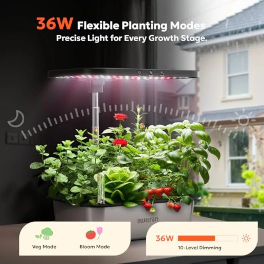 Smart Hydroponics Growing System Kit 15 Pods Indoor Herb Garden with 36W LED Grow Light