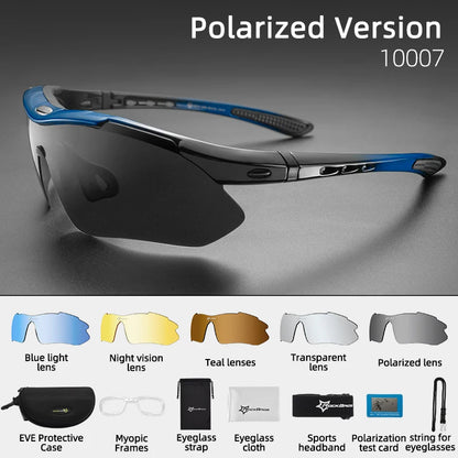 ROCKBROS Polarized Cycling Glasses, Sports Sunglasses Road MTB Mountain Bike Bicycle Riding Protection Goggles Eyewear 5 Lens